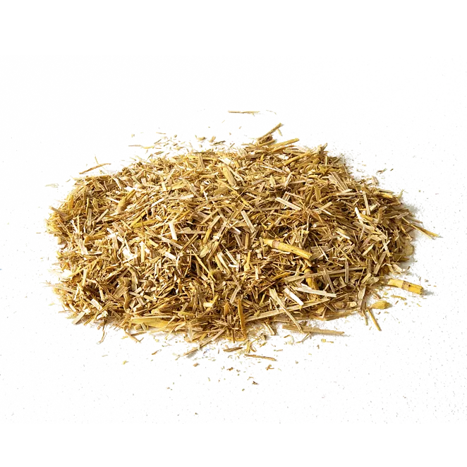 Strohfasern Eine kleiner Haufen von gold-gelbern, natürlichen Strohfasern auf transparentem Hintergrund