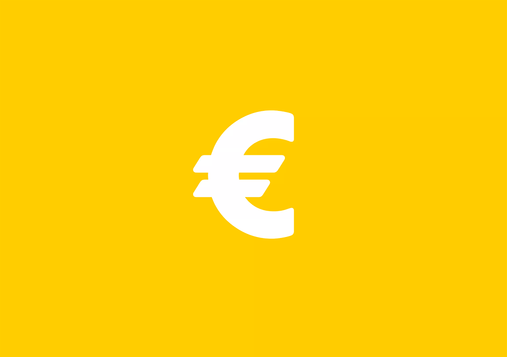 Weißes Eurozeichen als Icon auf gelbem Hintergrund