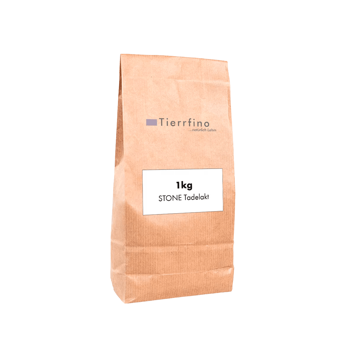 Tadelakt STONE Produktfoto, brauner Papierbeutel mit Tierrfino Logo vom Tadelakt STONE mit weißen 1kg Aufkleber